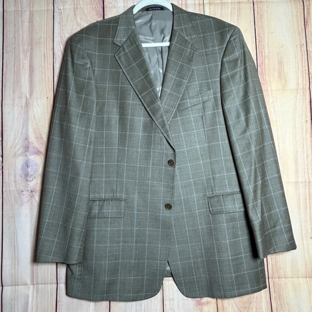 Loro Piana Daniel Cremieux Blazer Mens 42R Tan Windowpane Wool Sport Coat Luxury